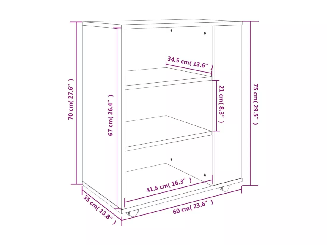 Armoire roulante Sonoma gris 60x35x75 cm Bois d'ingénierie