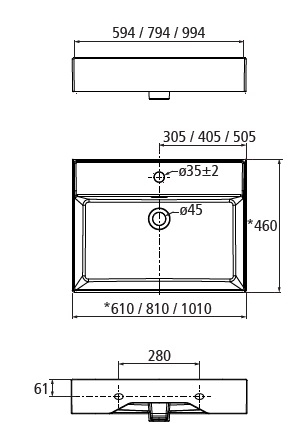 Muebles Veneto keramische wastafel 60x46cm met 1 kraangat wit