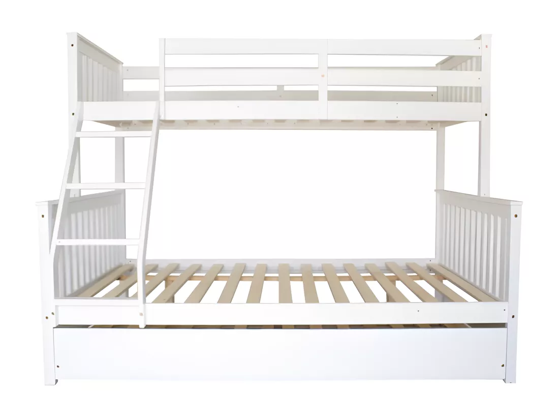Lit superposé triple + 2 tiroirs bois bois blanc 135 cm