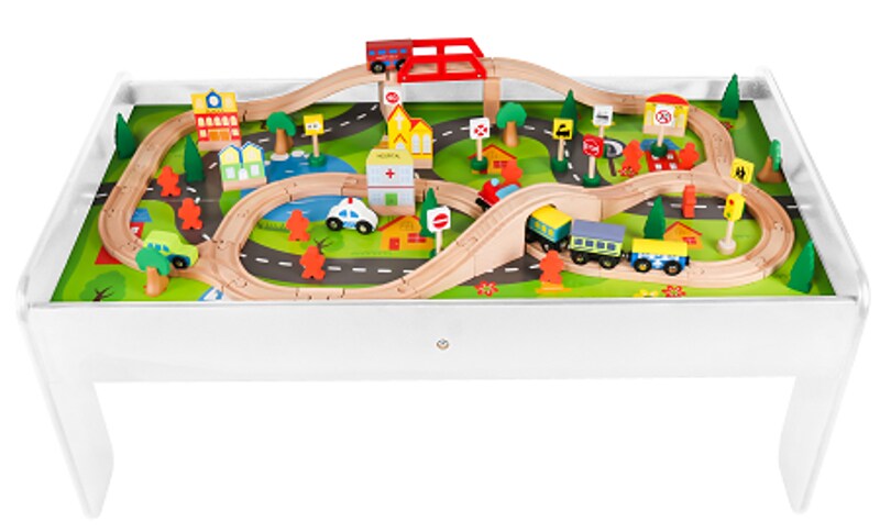 Coemo Spieltisch mit Holzeisenbahn Multifunktionstisch für Kinder