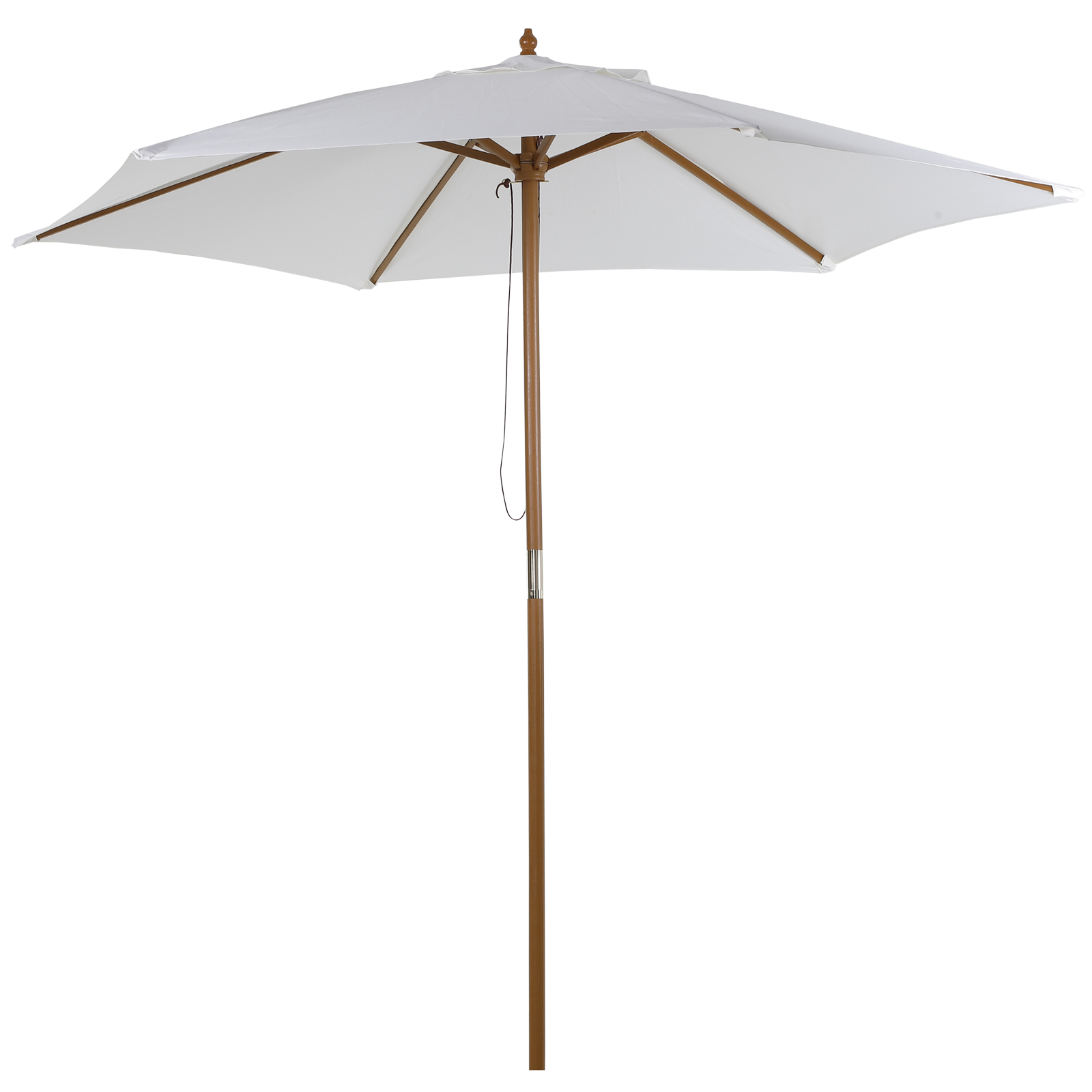 Guarda-sol de madeira Outsunny Ø250x230cm para uso externo com 6 varetas, sistema de corda com fixação removível, portátil, fácil de guardar e transportar, branco