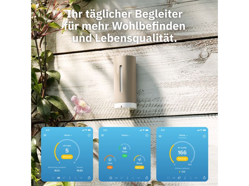 Netatmo Wetterstation ORIGINAL 2. Generation Sand Smarte Wetterstation mit Innen- & Aussensensoren für Echtzeit-Wettermessungen (Temperatur, Luftfeuchtigkeit, Luftqualität, UV-Index, Pollenflug, Wettervorhersage) kompatibel mit Apple Home, Alexa & Go