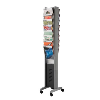 Présentoir mobile double face - 16 cases pour documents format A4 - argent