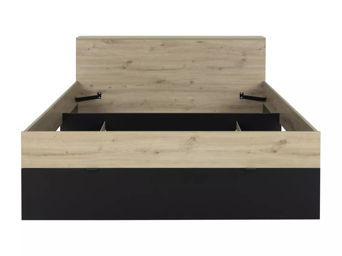 Lit 140 x 190 cm - 3 tiroirs et 6 niches - Naturel et noir - CIKETO