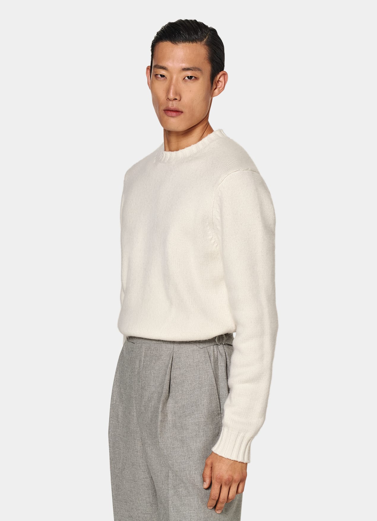 Pull col rond Merino blanc cassé