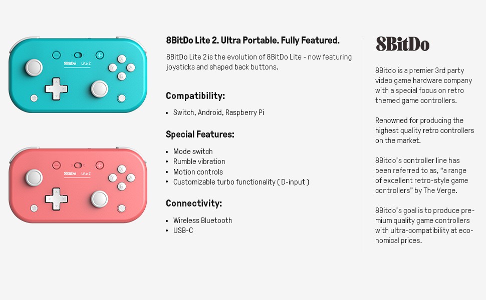 8BitDo Lite 2 BT Gamepad - Pink