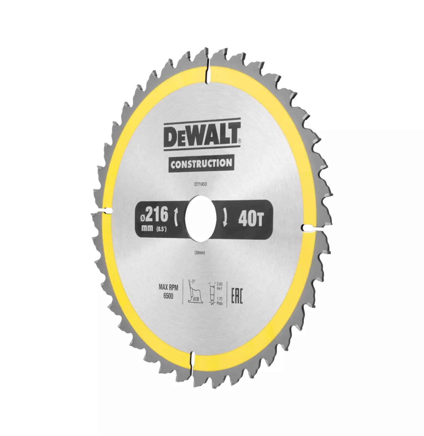 DeWALT DT1953 Construction Cirkelzaagblad - 216 x 30 x 40T - Hout (Met nagels)