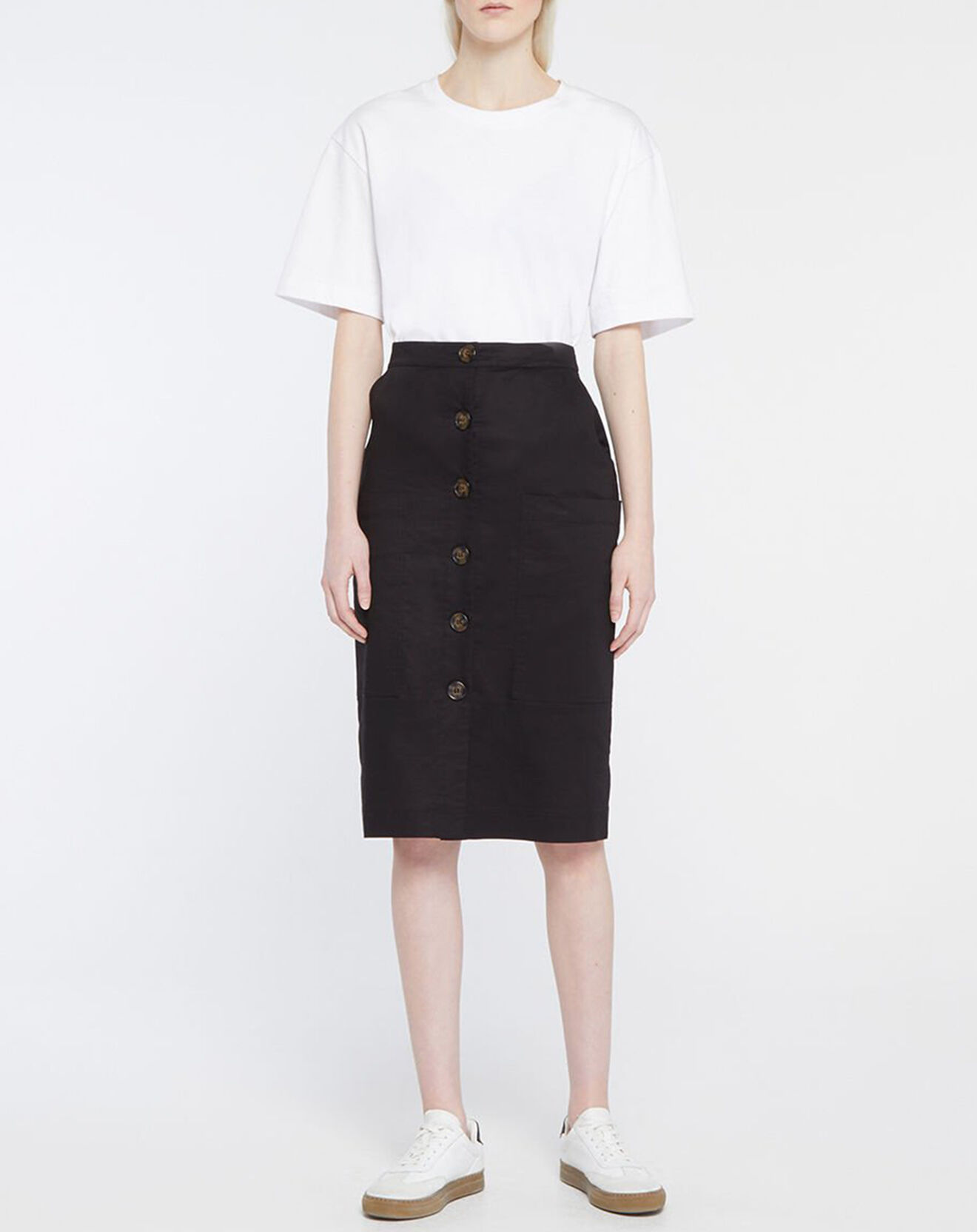 Galeries Lafayette Jupe droite Cacao Twill noire