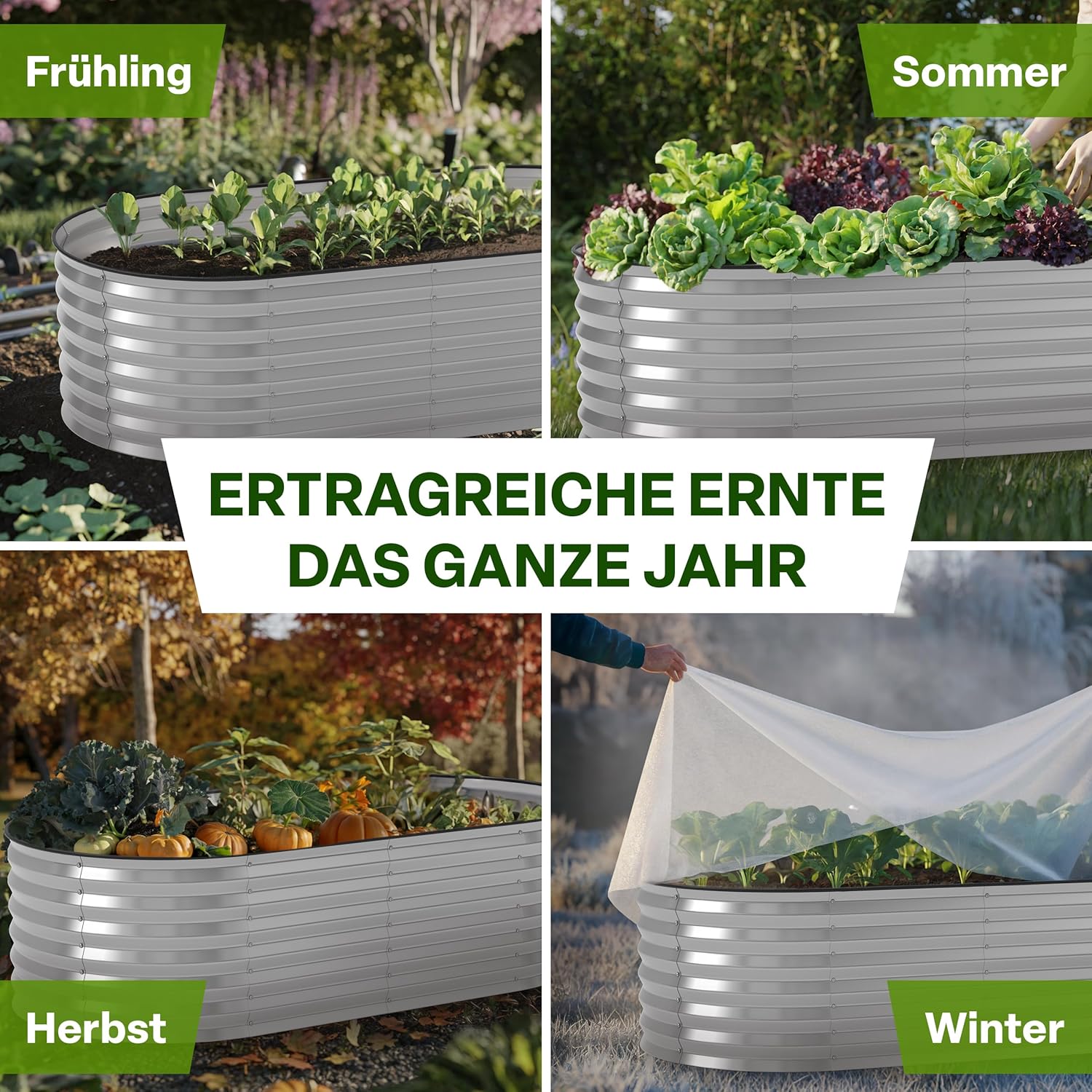 TTL GARDEN 400x80x45cm Spirit XXL Metall Hochbeet Silber - Stahl rostfrei verzinkt Wellblech ovale Form sehr groß stabil & wetterfest Garten Beet für Gemüse Kräuter Blumen Gartenbeet Gemüsebeet