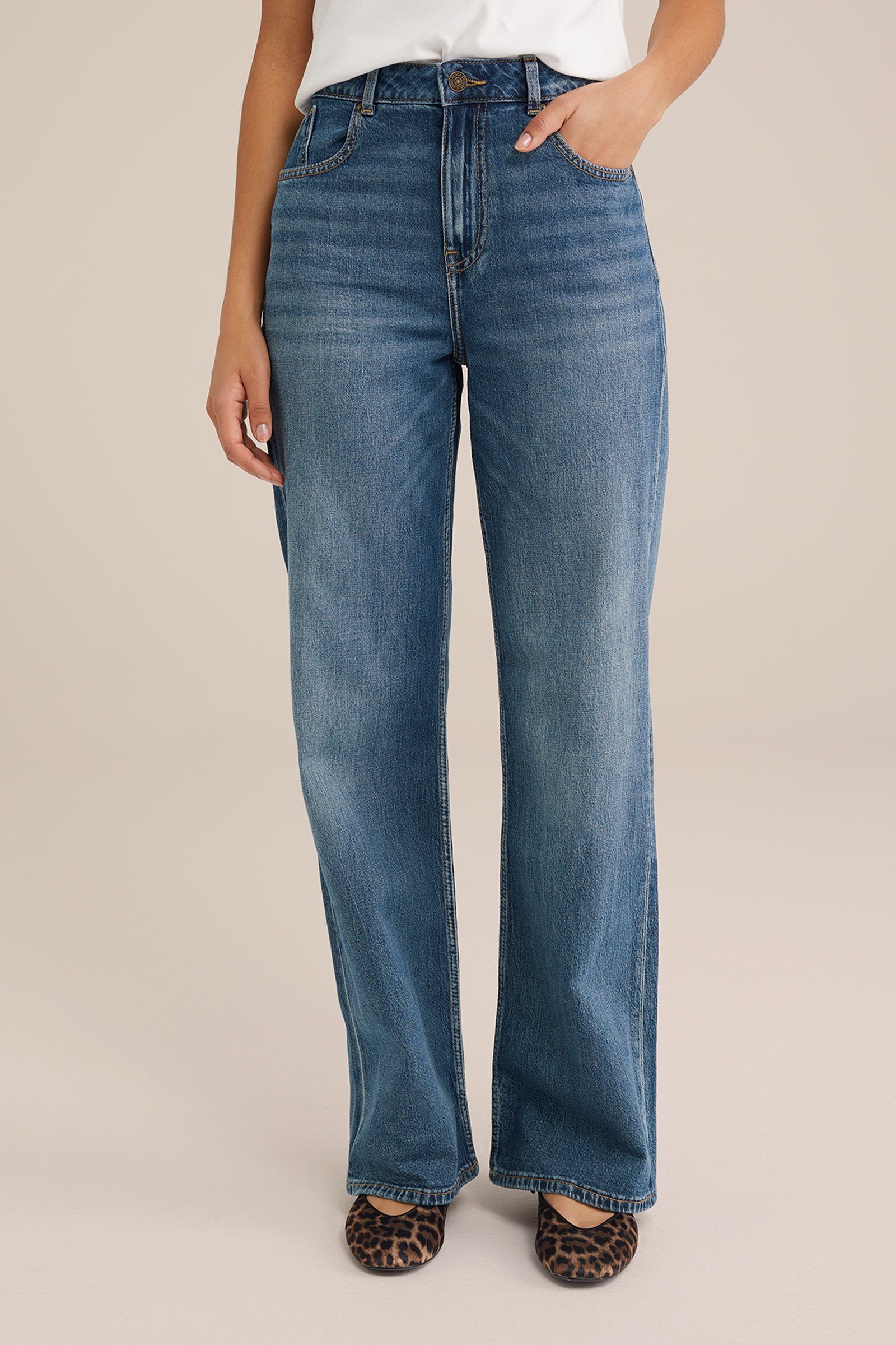 High rise wide leg jeans met stretch WE Fashion Donkerblauw