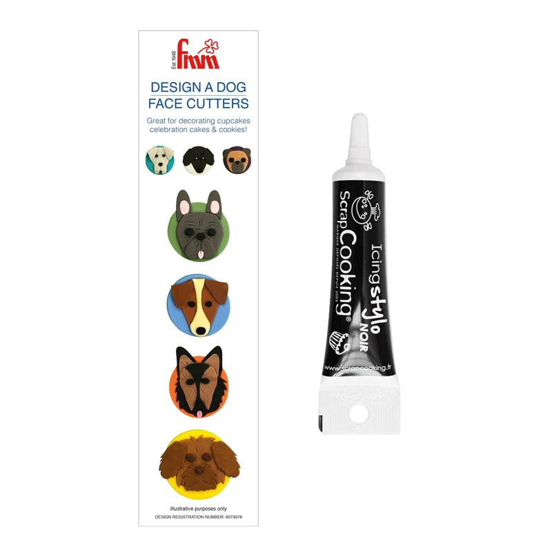 Emporte-pièce Tête de chien + Stylo de glaçage noir Youdoit
