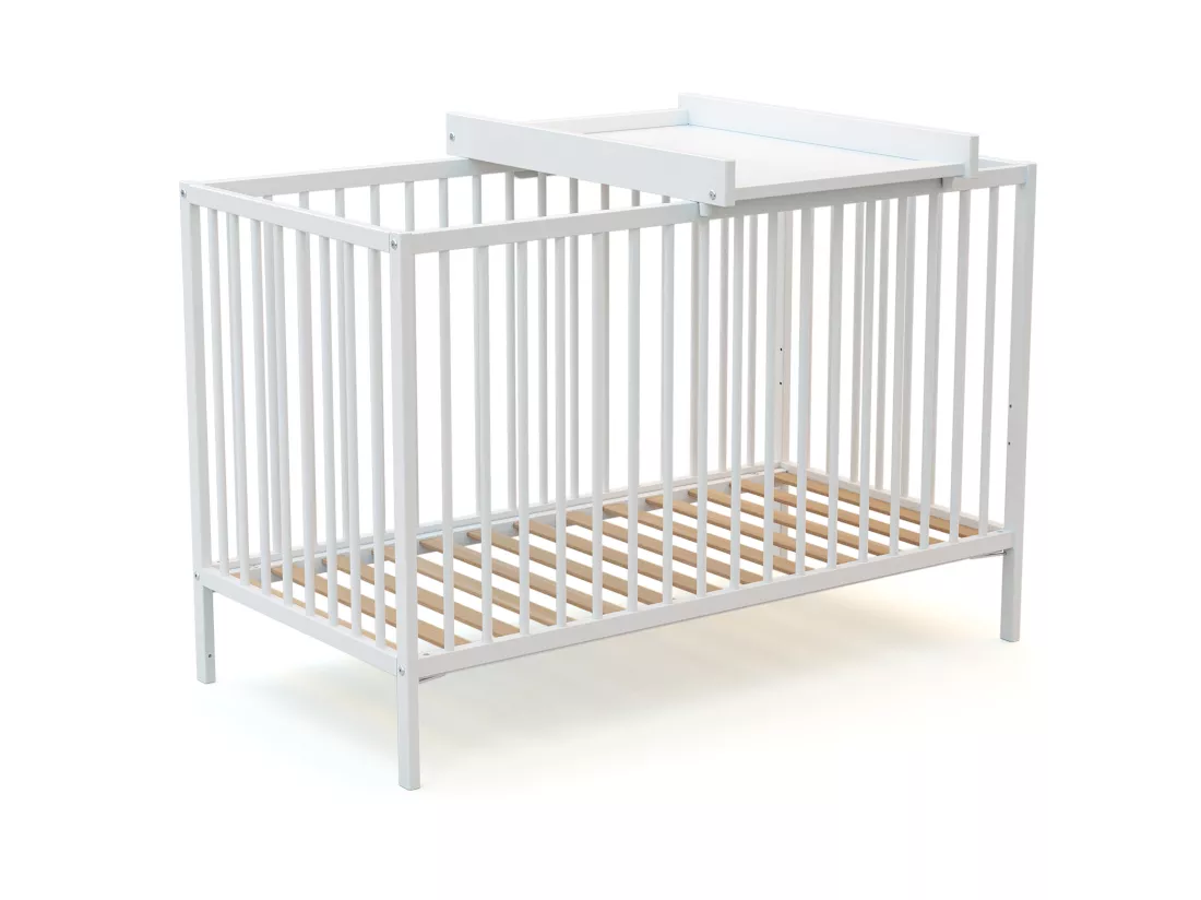 Lit bébé 60 x 120 cm avec plan à langer - Blanc