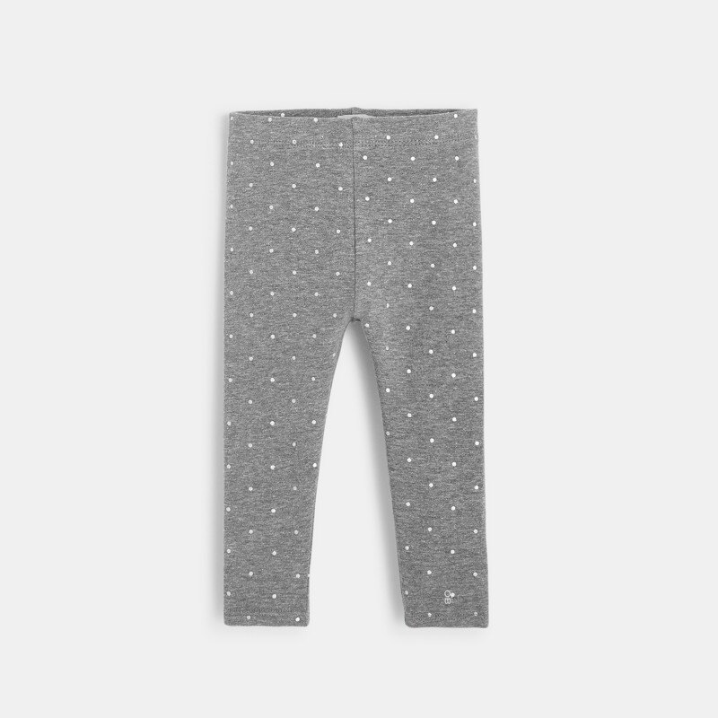 Legging molleton bio imprimé pois gris bébé fille Gris ou noir