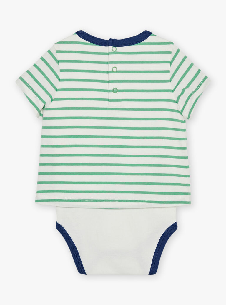 Body T-shirt à rayures vert pistache et écru