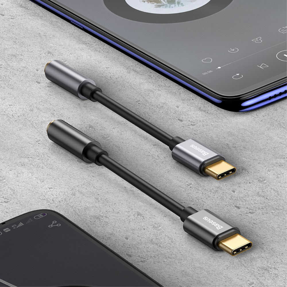 (10cm) USB C auf 3.5mm AUX Klinke Adapter - Dunkelgrau
