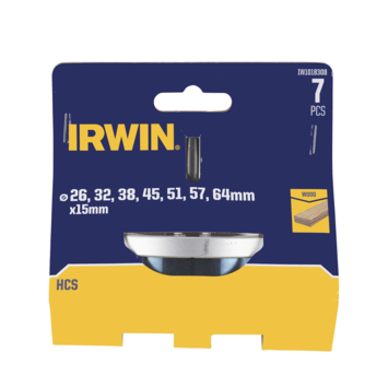 Irwin gatenzaag voor hout en gipsplaat 7-delig Ø26/32/38/45/51/57/64 mm lengte 15 mm