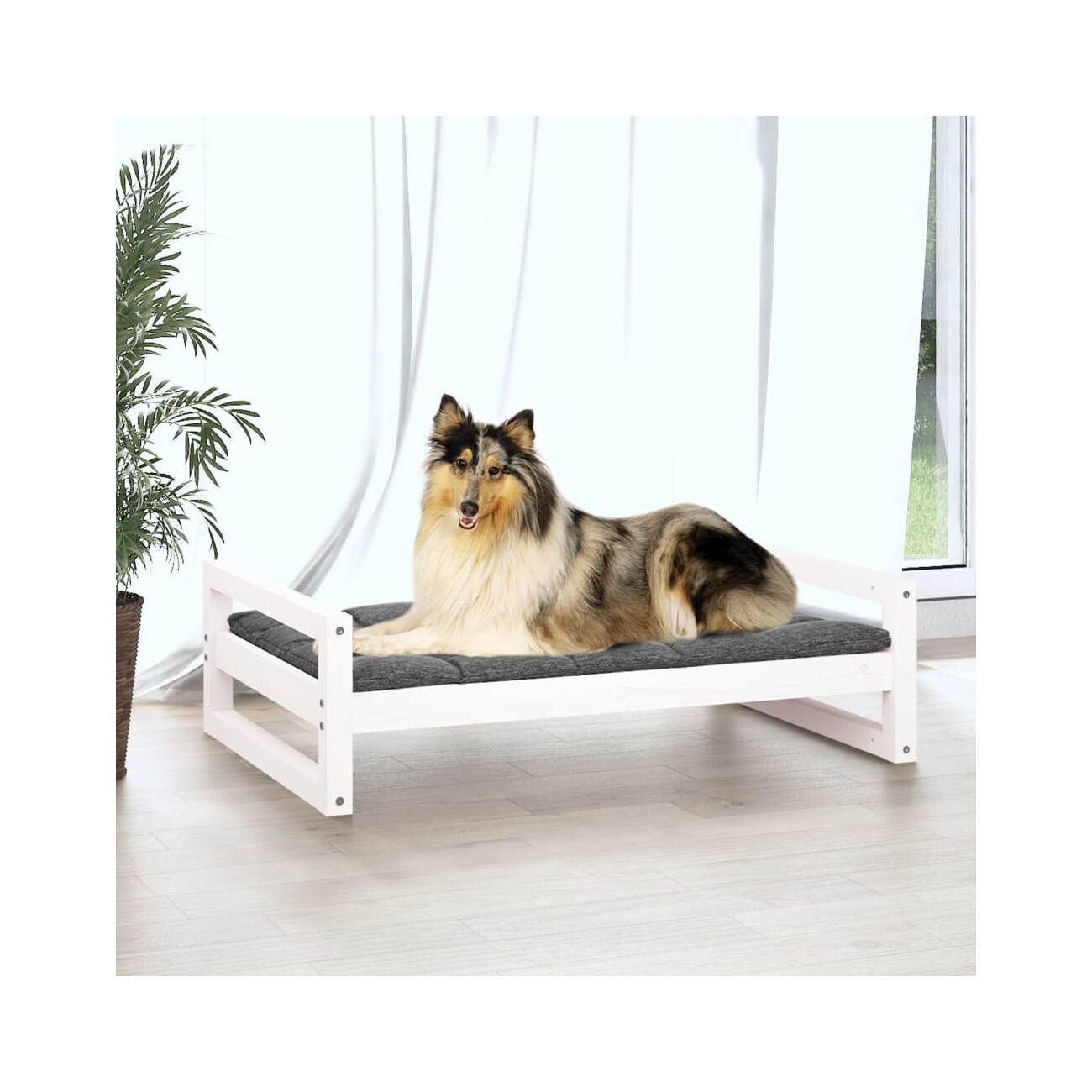 VidaXL Hundebett XL (95,5x65,5x28 cm) aus Kiefernholz weiß
