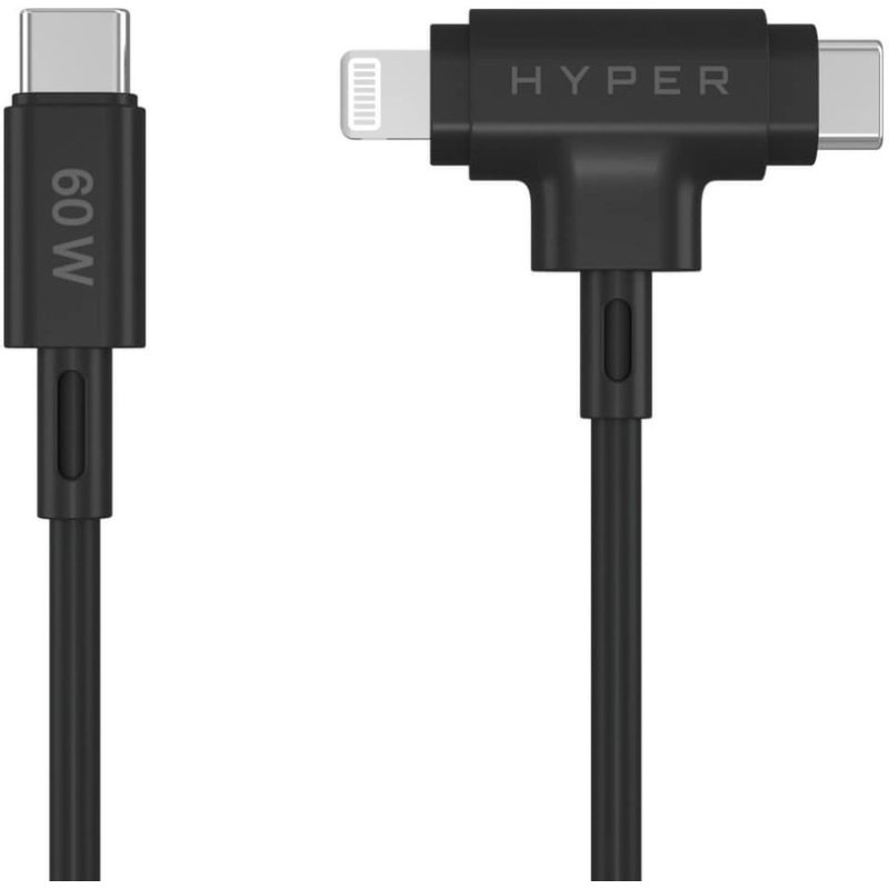 HYPER HyperJuice câble USB USB 2.0 1,5 m USB C USB C/Lightning 60 W Noir