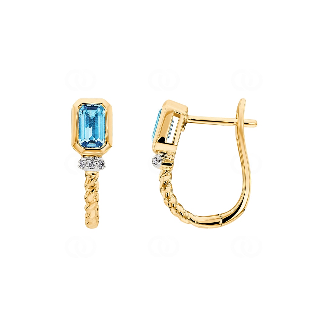 Kreolen 750/18 K Gelbgold mit Blautopas und Diamanten 0.02 ct H/si
