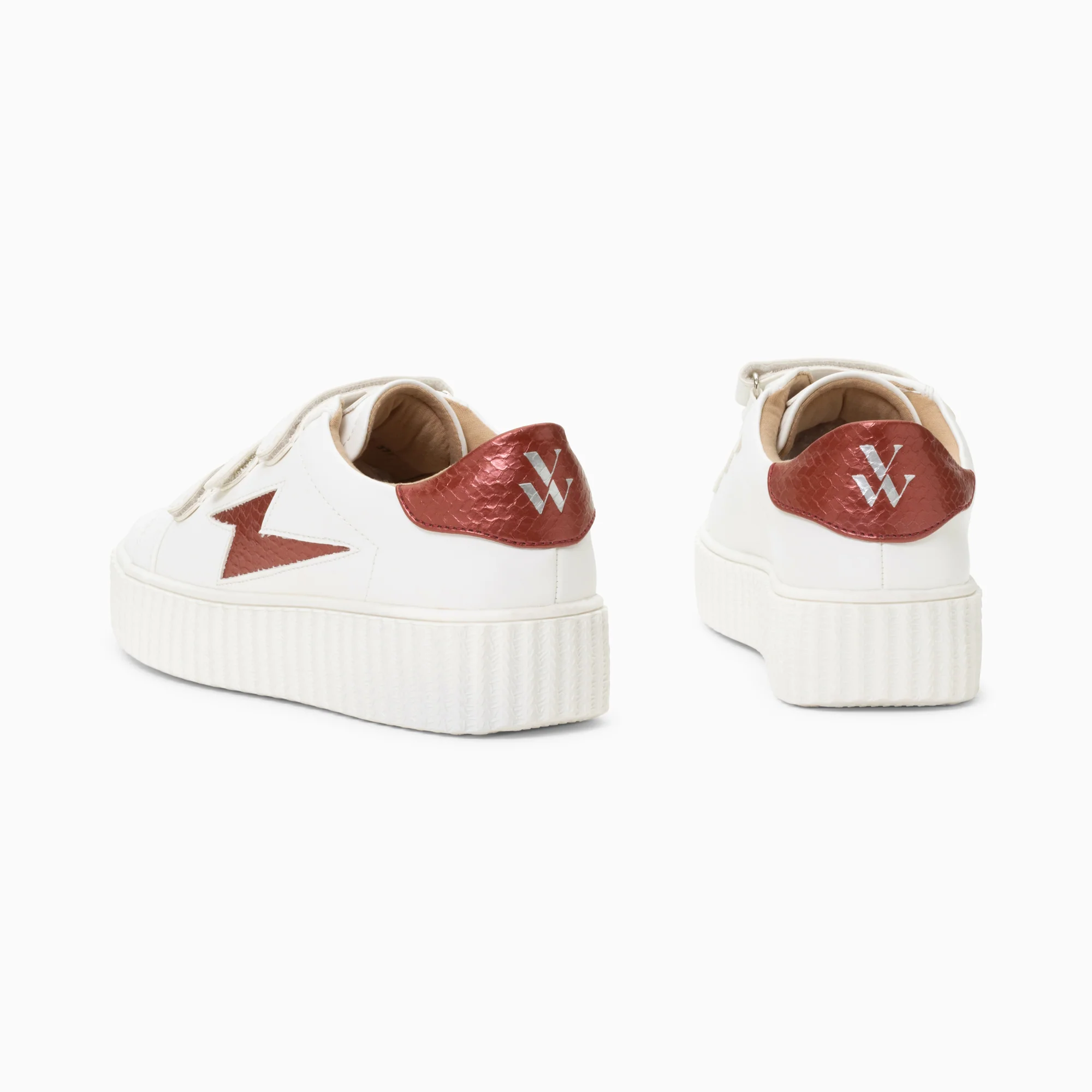 Sneakers-Baskets éclair Eva blanc et bordeaux serpent à scratchs