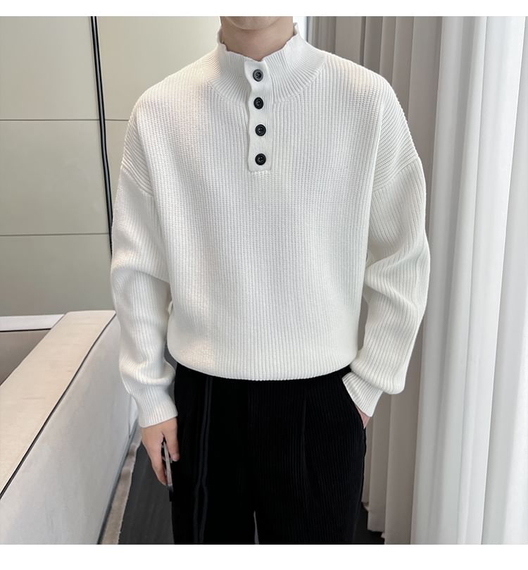 ravewider - Mock Neck Henley Effen Trui