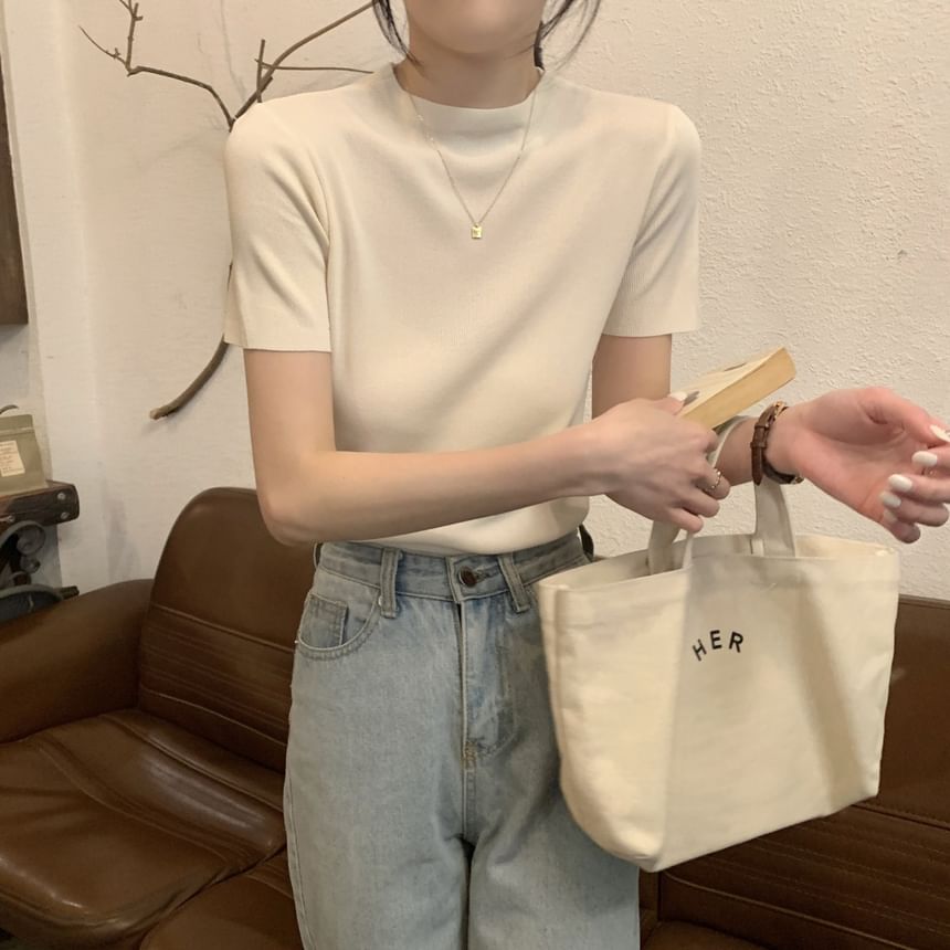 Shinsei - T-shirt met korte mouwen en mockneck, effen