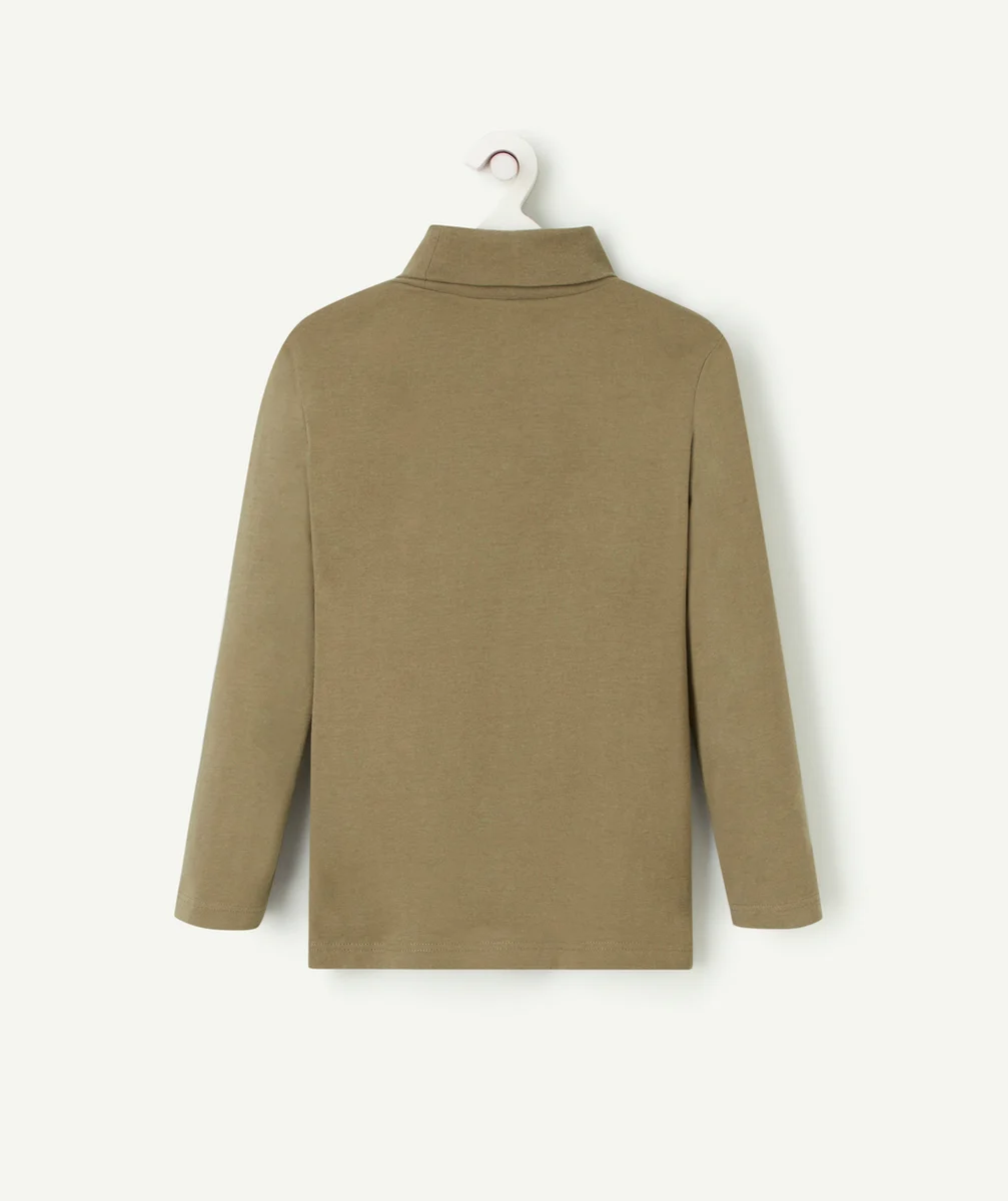 SOUS-PULL GARÇON EN COTON KAKI COL ROULÉ