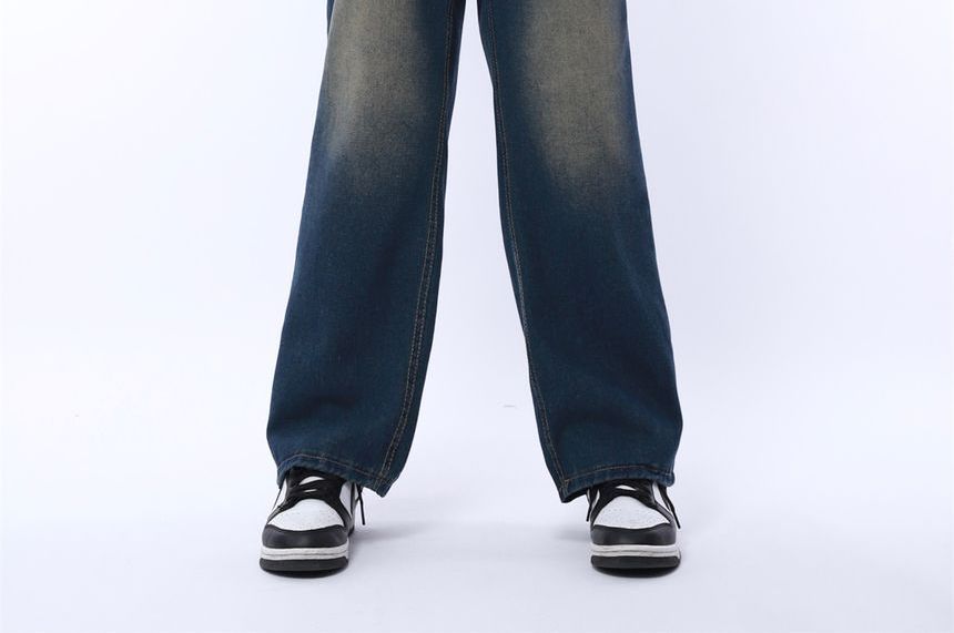 AXEN - High Waist Washed Wide Leg Jeans