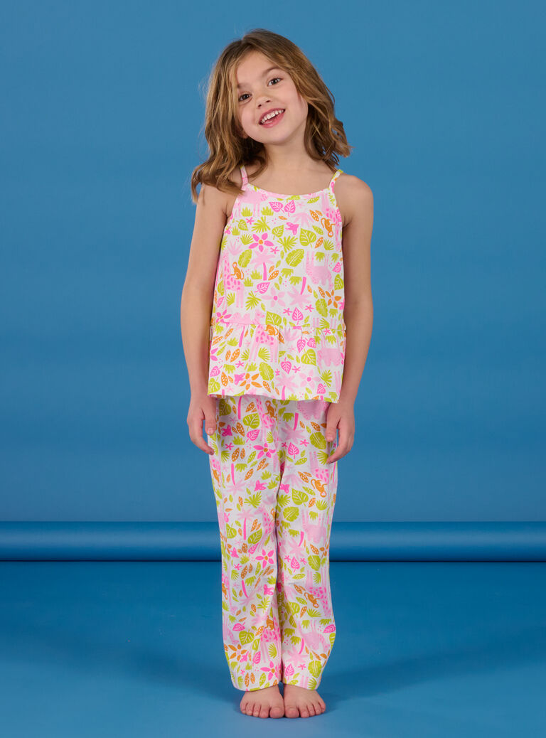 Débardeur et pantalon blanc à imprimé fleurs