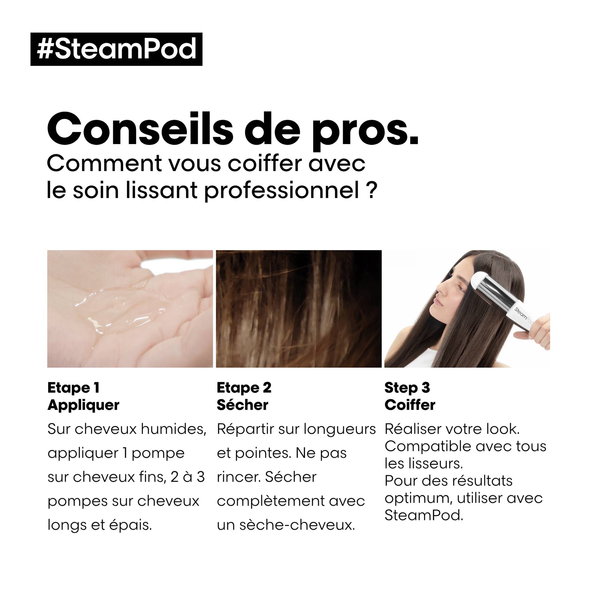 Pack lisseur vapeur SteamPod 3.0 et soin lissant professionnel / 50ml
