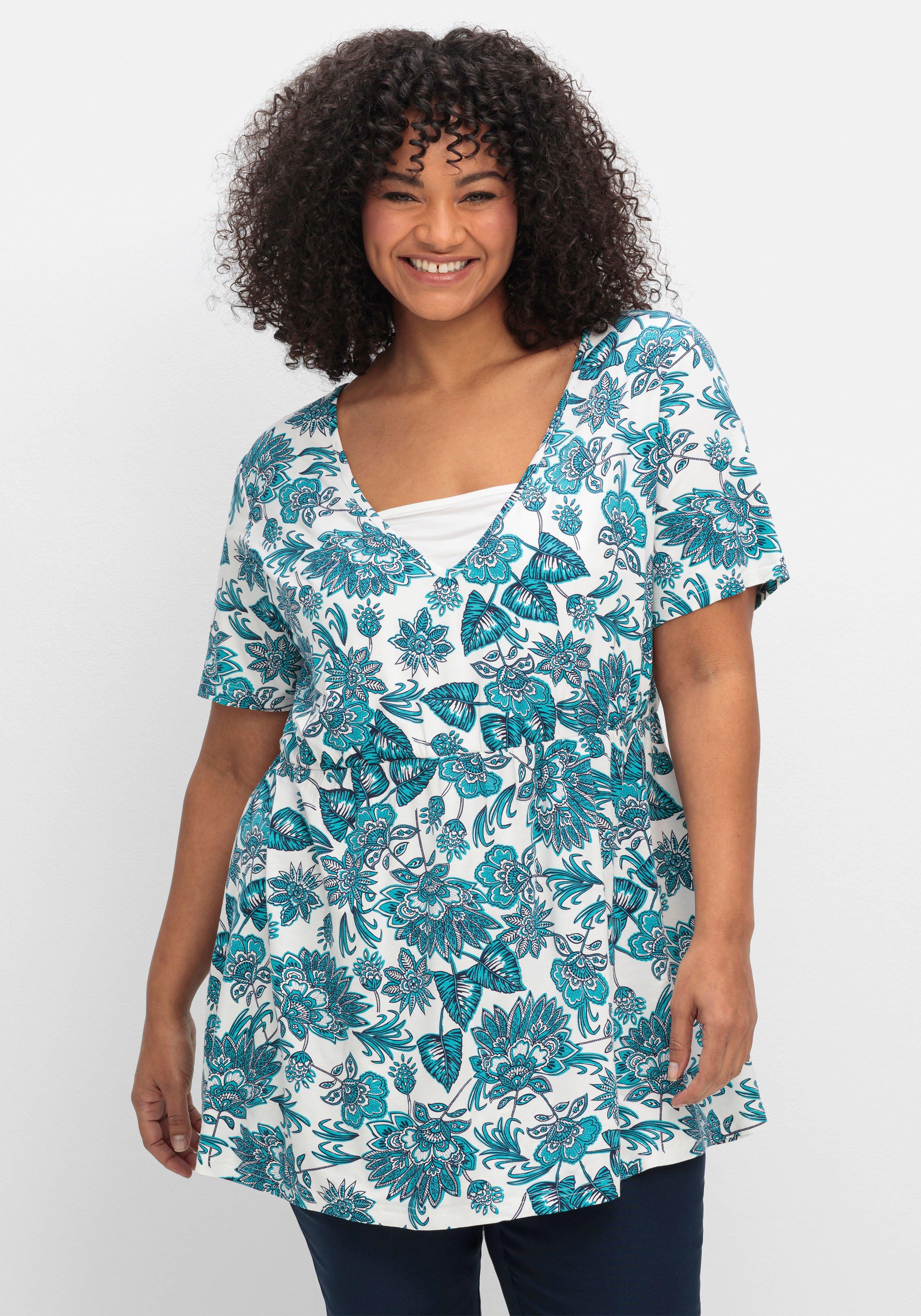 Longshirt in Layeroptik, mit Blumendruck