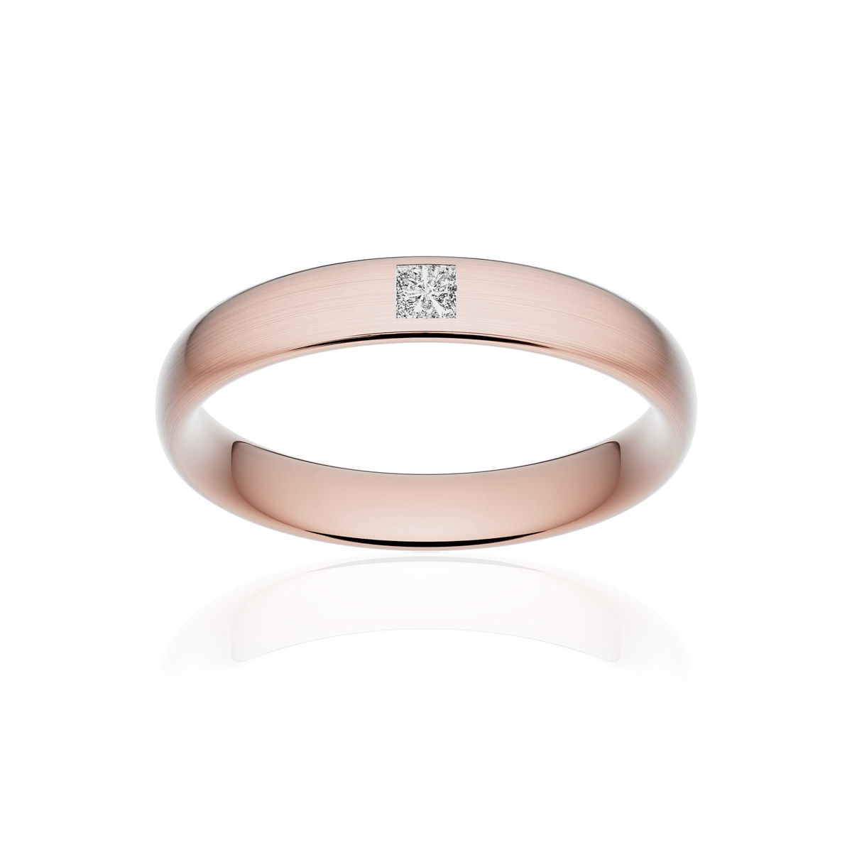 Alliance or 375 rose brossé ruban confort 4mm diamant princesse