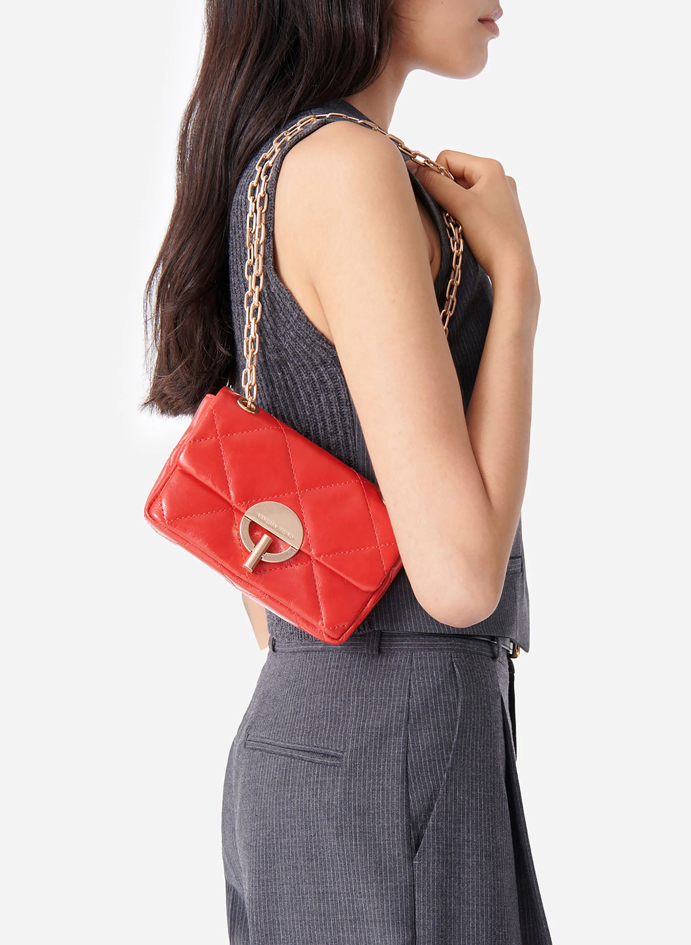 NANO MOON - Sac bandoulière matelassé en cuir | Rouge