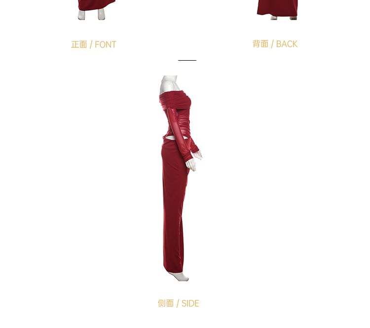 Bababy - Lange mouw off-shoulder maxi-jurk met effen kleur