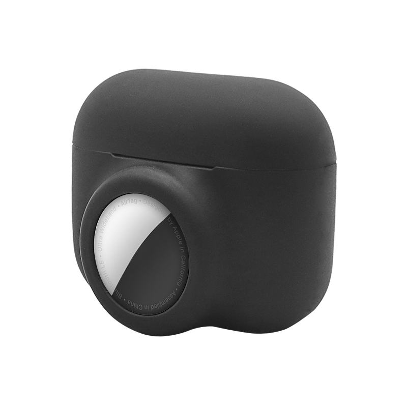 2in1 AirPods Pro   AirTag Silikon Case Schutzhülle Abdeckung - Schwarz