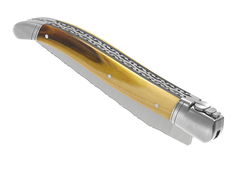 Couteau Laguiole prestige avec un manche en bois de pistachier et mitres en acier inoxydable