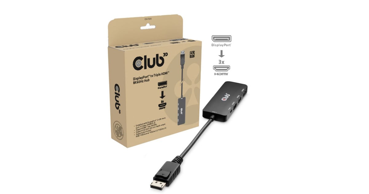 Club 3DDisplayPort naar Triple HDMI 8K60Hz Hub  (Zwart)