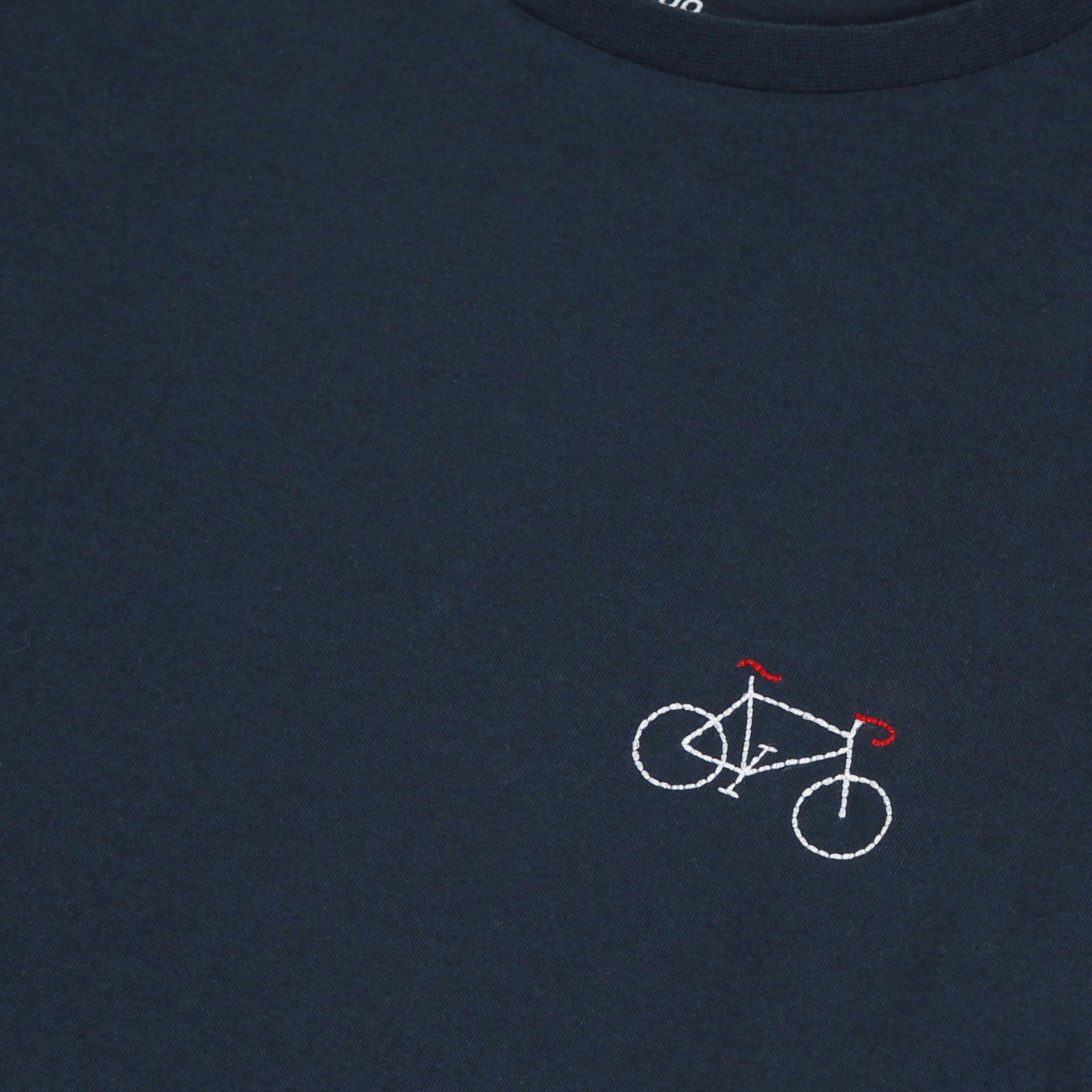 T-shirt col rond bleu marine brodé vélo coton et coton recyclé - modèle Arcy