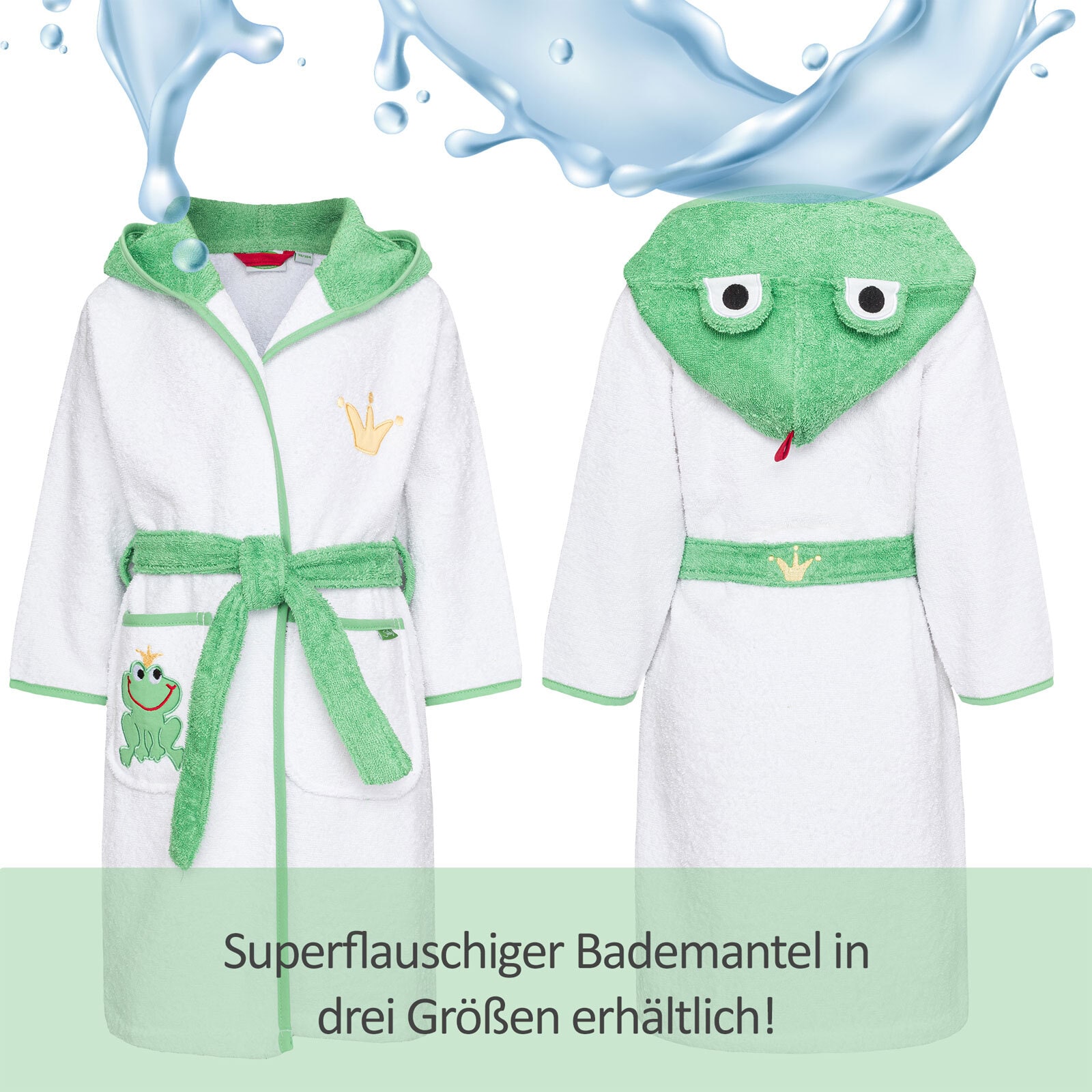 Smithy Bademantel FROSCHKÖNIG 86/92 weiß/grün