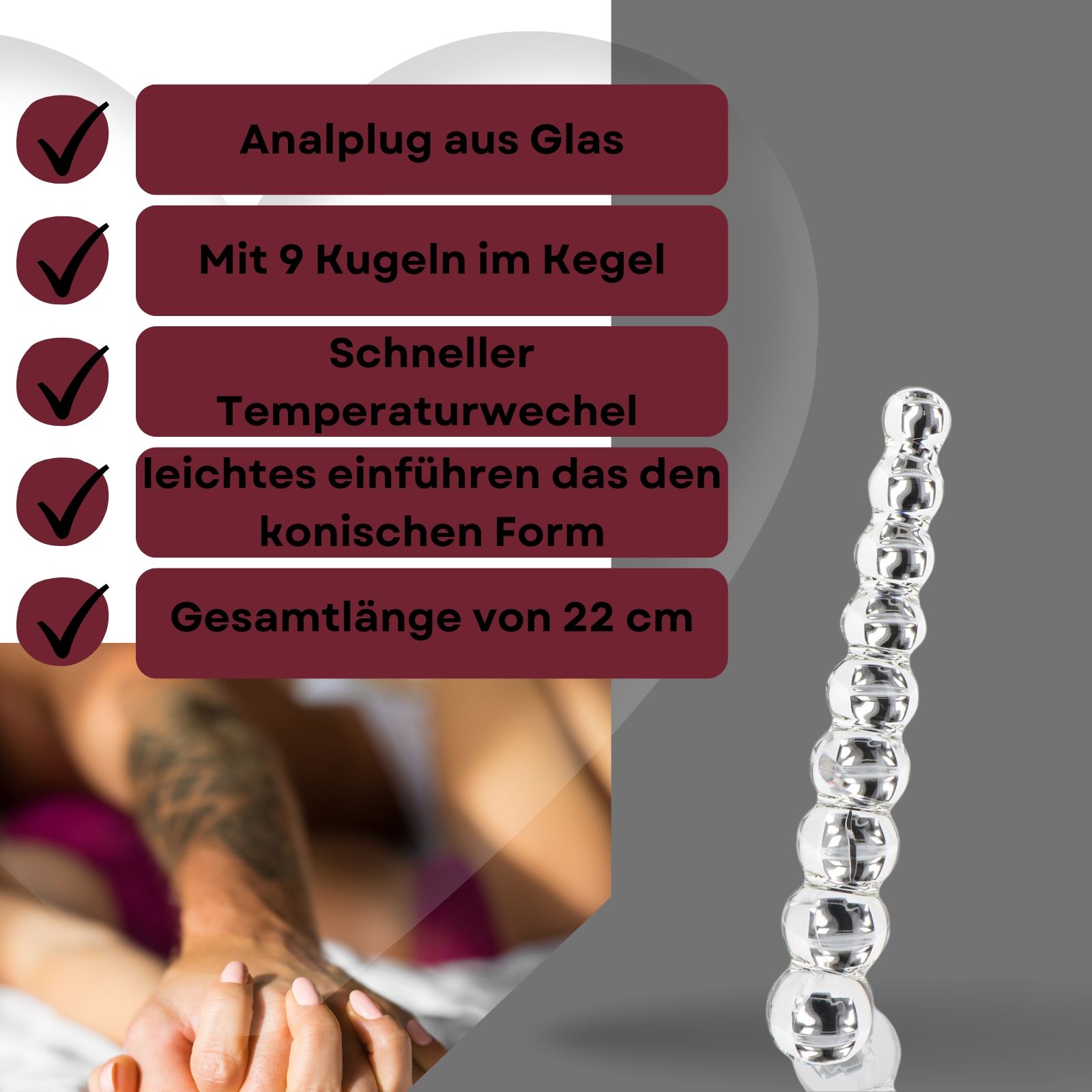 Lovelyness - Analplug aus Glas mit 9 Kugeln