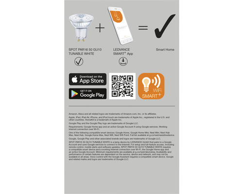 Ledvance Smart WIFI LED Reflectorlampen, dimbaar, PAR16/PAR51 GU10/5W (40W), mat, 350 lm, 2700-6500 K, warm wit-daglichtwit, 3 stuks
