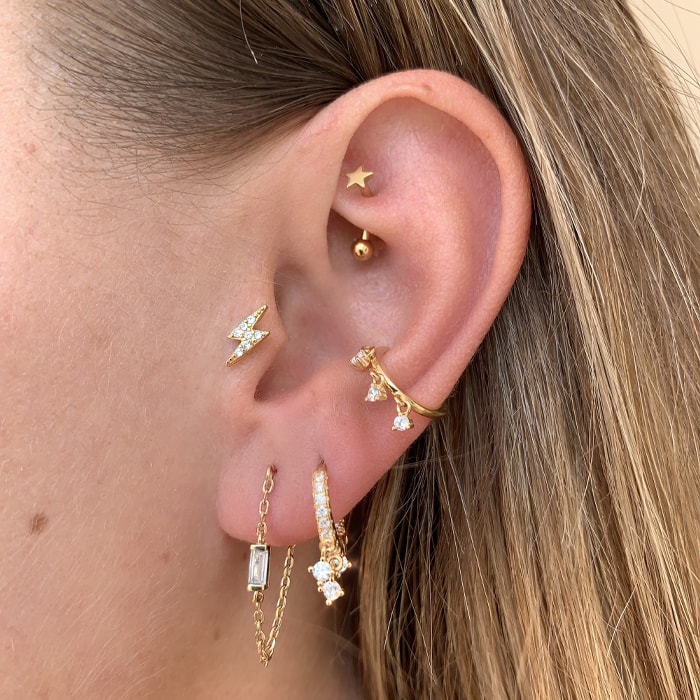 Earcuff - Sparkly - Laiton doré or 1 micron