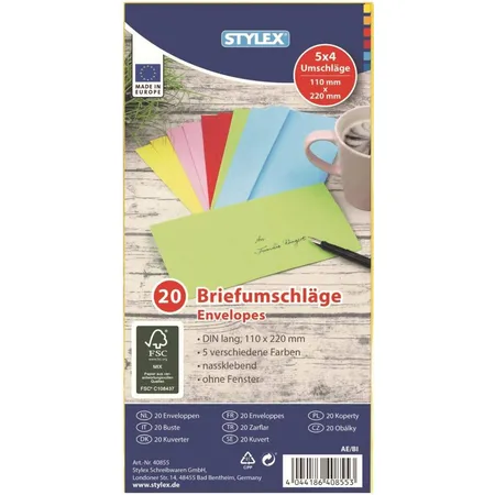 Stylex Briefumschläge bunt, DIN lang, 20 Stück