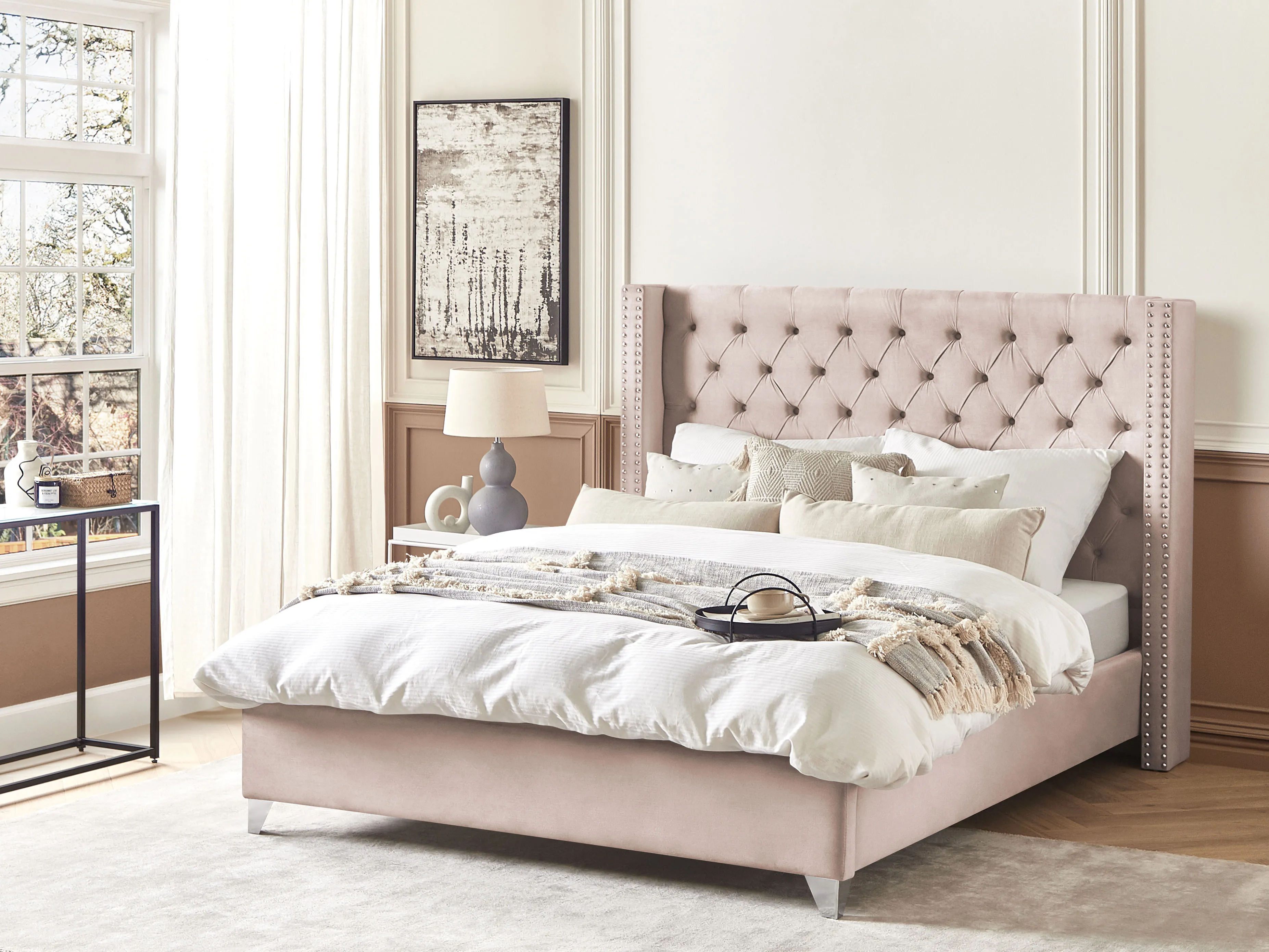 Bed Fluweel LUBBON 180 x 200 cm Pastelroze