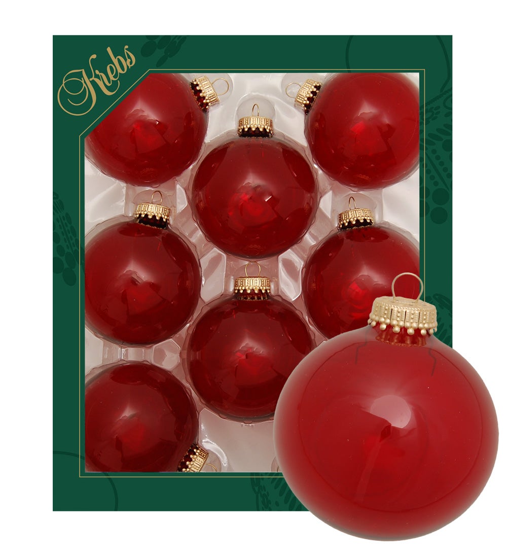 Kerst rode transparante 7cm kerstballen, effen, 8 stuks, Kerstboomballen, Kerstboomversiering, Kerstboomornamenten