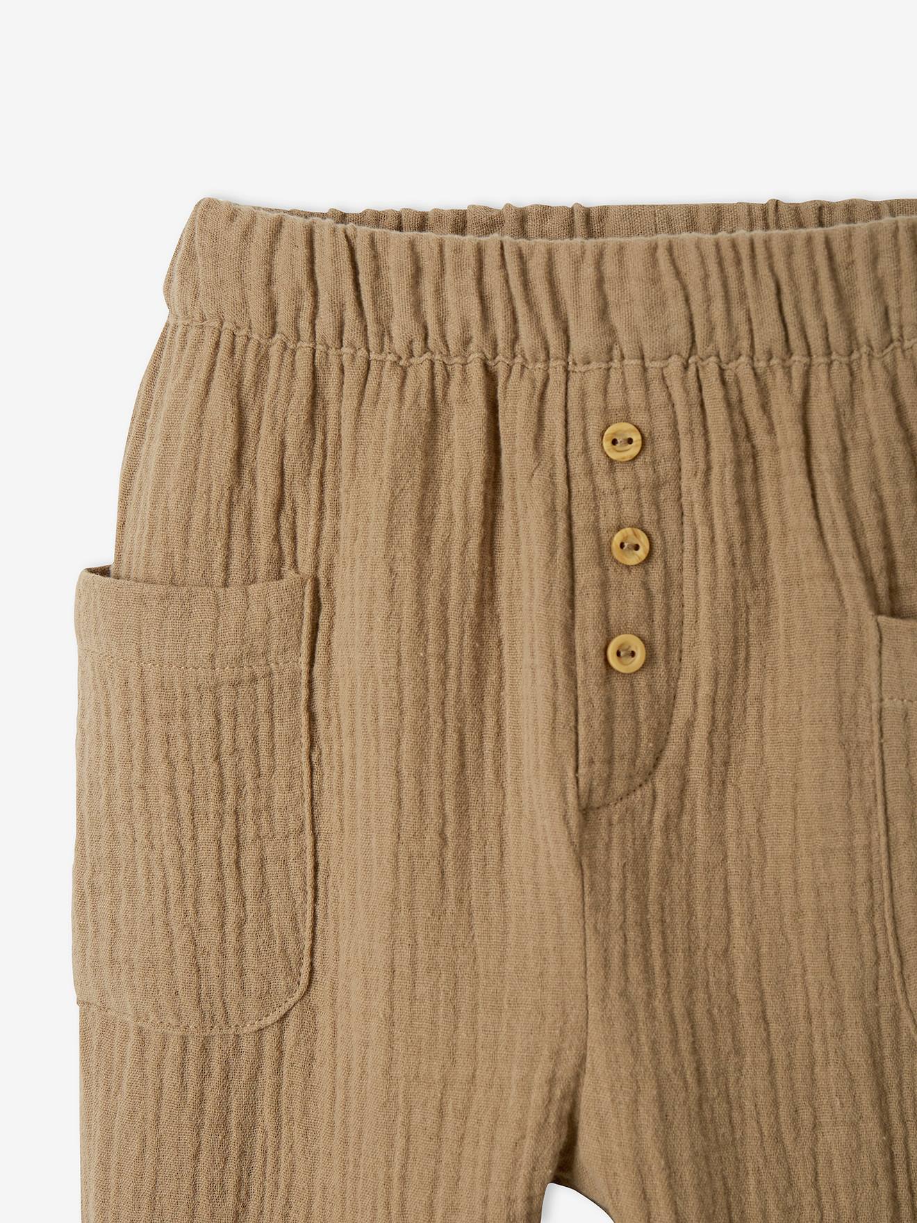 Calças de chiffon de algodão cinza escuro para bebê