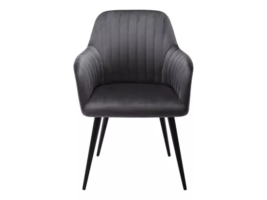 Lot de 2 chaises avec accoudoirs en velours et métal noir - Gris - ELEANA