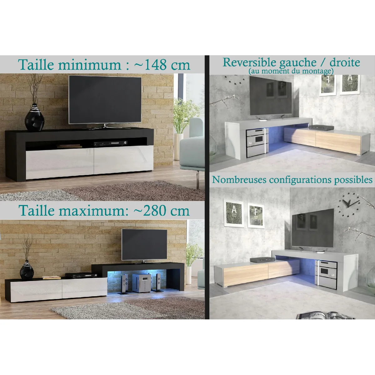 Dusine Meuble TV Flex - Noir et Bois