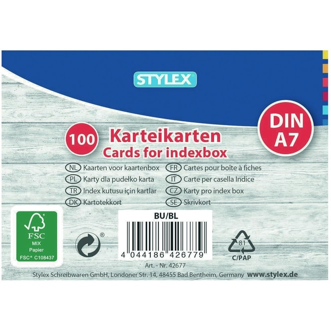 Stylex - 100 Karteikarten - DIN A7