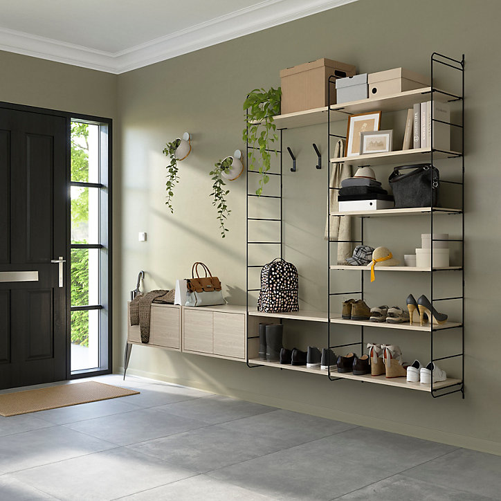 Étagère murale modulable avec 4 portes, 9 tablettes et 3 échelles effet chêne GoodHome Rigga H. 171,2 x L. 240 x P. 29 cm